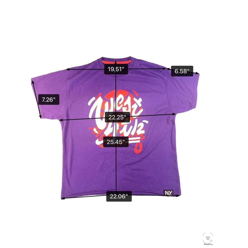 Nike Mens West 4th The Cage NYC Basketball Graphic T-Shirt Purple Large Raw Hem